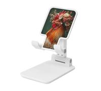 Gallo che indossa il cofano con fiori Supporto pieghevole per telefono cellulare ad angolo regolabile in altezza Supporto per cellulare portatile da tavolo compatibile con tutti gli smartphone bianco