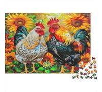 Gallo da Fattoria Puzzle 1000 Pezzi Carta Adulti Rilassante Scenario Rustico Girasole Gioco di Puzzle 1000 Pezzi Famiglia Casa Decorazione 52x38cm/1000pcs