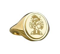 Gallo dei cartoni animati in argento sterling 925 | Anello placcato in oro | Anelli con sigillo ovali 15x13 mm | Misura della fascia US 5-12,5 Avelaibal | LKDR_0471