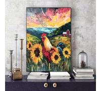 Gallo Dipingere con i Numeri Adulti, Azienda Agricola Paint by Numbers, Quadri da Dipingere Numerati DIY Hobby Creativi Adulti con Pennelli e Colori Acrilici per Decorazioni Parete 70x95cm -bby2506K3