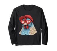 Gallo Divertente con Occhiali a Cuore e Cappello Rosso Maglia a Manica
