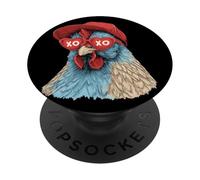 Gallo Divertente con Occhiali a Cuore e Cappello Rosso PopSockets PopGrip Adesivo