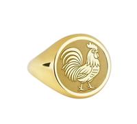 Gallo in argento sterling 925 | Anello placcato in oro | Anelli con sigillo rotondi 14x14 mm | Misura della fascia US 5-12,5 Avelaibal | LKDR_0235