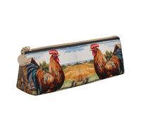 Gallo su legno in agricoltura triangolo custodia in pelle multi funzionale borsa cosmetica portatile trucco e cancelleria sacchetto di immagazzinaggio, bianco, Taglia unica, Leggero