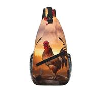 Gallo su legno in terreni agricoli Crossbody Sling Bag Crossbody Borsa a tracolla in vita marsupio uomo donna