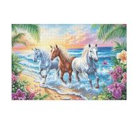 Galloping Trio on Flowered Beach Puzzle 1000 Pezzi Rompicapo Intelligente Educativo Happy Time Sfida Logica Per Adulti Idea Regalo Festa Aziendale Per Dipendenti 1000 PCS