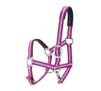 Gallopoff Cavezza regolabile per cavalli, cinghia e fibbie in nylon ultra resistenti, imbottita con schiuma anti-sfregamento a livello di testa e muso, cavezza da allenamento, rosso rosa pony