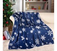 Galoker Coperta natalizia blu con fiocco di neve, super morbida, in pile di flanella, coperta invernale in peluche pelosa, calda, decorazione natalizia per divano letto, 152 x 203 cm