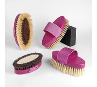 GALOP WEAR Set di spazzole per cavalli in materiali naturali, 4 pezzi fatti a mano, per cavalieri professionisti e amanti dei cavalli, pulizia delicata e intensa (Pink Edition)