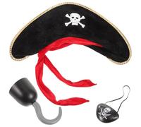 GALPADA 1 set costume da pirata con benda sull'occhio, gancio e cappello, kit costume a tema pirata per feste per bambini, mascherata, Halloween e cosplay