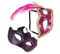 GALPADA 2 Pezzi Maschera Vintage Romana Porpora con Bordo di Paillettes e Piuma Laterale in Plastica, Leggera e Confortevole per Feste di Carnevale e Balli Serali