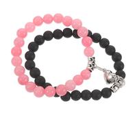 GALPADA 2 Pezzi Set di Braccialetti per Chiusura Magnetica a Forma di Cuore con Rosa e Finitura Nera Opaca Design e Vestibilità Confortevole, per Relazioni a Distanza