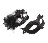 GALPADA 2 Pezzi Set di Maschere Veneziane per Duo in Plastica Nere Leggere e Portatili, Design Metà Volto Decorazioni Glitterate e Sculture Rialzate, Perfette per Balli in Maschera e