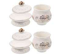 GALPADA 2 Pezzi Tazza Ceramica Offerta Loto Coperchio e Vassoio, Bianca | Design a Fiore di Loto, Finitura Lucida, Base Stabile, per Acqua Sacra e Altare Tradizionale
