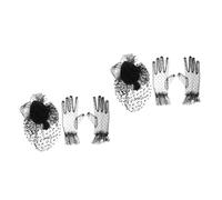 GALPADA 2 Set Set Topper Guanti Cappelli Da Tè Per Le Donne Cappello Da Tea Party Per Donna Da Donna Guanti Neri Corti Le Donne Vestono Cappelli Fasce Alla Moda Vestito Tessuto Black