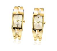 GALPADA 2pezzi Orologio Da Donna Lega Di Oro Con Quadrante Bianco Orologio Bangle Elegante e Leggero Per Uso Quotidiano e Occasioni Speciali