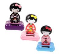 GALPADA 3 Pezzi Kimono Doll Ornaments Solar Powered Head-shaking Bobblehead Figurines For Car And Home Decoration Compact Plastic Kimono Girl Statues