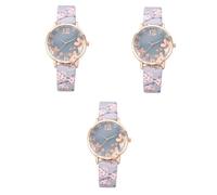 GALPADA 3pezzi Elegant Blossom Pattern Quartz Wristwatch for Women Fashionable and Accessory with Glass Panel for Easy Reading
