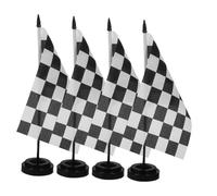 GALPADA 4 pezzi Bandiere da Tavolo Nere e Bianche Scacchi Mini Bandierine da Scrivania con Asta e Base in Plastica Nera per Feste Tema Corsa Eventi Sportivi e Decorazioni per Ufficio o