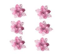 GALPADA 6 Pezzi Fiori Artificiali Natalizi Glitter Rosa in Plastica Flessibile e Infrangibile per Decorazioni da Tavolo e Addobbi Esterni di Natale