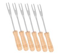 GALPADA 6 pezzi Forchettine Fonduta in Acciaio con Manico in Legno Forchette Fondue per Mescolare Cioccolato Formaggio Frutta e Antipasti Strumenti Compatti e Facili da Pulire per Cucina