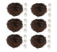 GALPADA 6set Nido Artificiale per Uccelli in Rattan Ornamento Decorativo Pasquale con Uova Realistiche per Giardino Casa Matrimonio e Arredamento Esterno