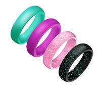 GALPADA Anelli in Silicone Glitterati Da Donna, Set Da 4 Colori Assortiti, Fede Nuziale Flessibile e Resistente Per Sport e Uso Quotidiano, Taglie 3-9, Comodi Per Allenamento e Nuoto
