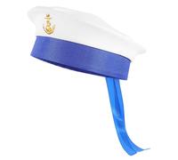 GALPADA Cappello da Marinaio Bianco in Poliestere, Morbido e Resistente, Design Rotondo Elegante Ancora Dorata, Accessorio per Feste e Cosplay
