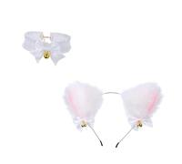 GALPADA Cerchietto Orecchie Gatto in Peluche con Collare Bianco per Cosplay e Feste Ragazza Accessorio Decorativo Morbido e Carino per Halloween Carnevale Props