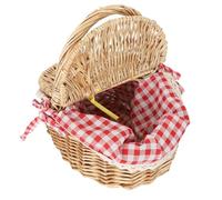 GALPADA Cestino da Picnic Intrecciato in Vimini Coperchio, Cestino Portafrutta e Verdura Artigianale, Leggero e Resistente per Uso Outdoor e Decorazioni Casa, Misura 26x18x15 Cm