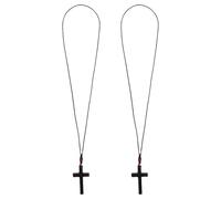 GALPADA Collana Ciondolo Croce in Legno di Ebano 2 Pezzi Unisex, Collana Religiosa Benedetta per Uomo e Donna, Gioiello Amuleto Cattolico per Preghiera e Uso Quotidiano