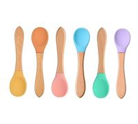 GALPADA Cucchiai in Legno e Silicone - Set Di 6 Mini Cucchiaini Per Dessert - Zuppa e Insalata Ideali Per Mescolare e Servire Design Elegante e Resistente