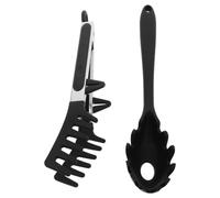 GALPADA Cucchiaio in Silicone e Pinze per Pasta Set di Utensili da Cucina per Mescolare e Servire Spaghetti e Noodle Resistente al Calore Nero