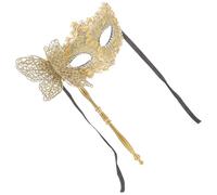 GALPADA Maschera Veneziana Oro per Donna con Bastone in Plastico e Tessuto, Facile da Usare e Decorazione per Foto, per Carnevale e Feste Mascherate