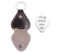 GALPADA Plettro per Chitarra in Acciaio Inox 28X35Mm con Custodia in Vera Pelle Set con Plettri per Dito Indice e Pollice Accessorio Resistente per Chitarra Basso e Ukulele per