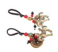 GALPADA Portachiavi Cinese in Ottone 2 Pezzi Ciondolo a Forma di Cavallo e Simbolo dei Cinque Imperatori, Accessori Portafortuna per Capodanno Lunare, Decorazione per Borsa e Regalo