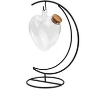 GALPADA Set 1 Bottiglia Trasparente Cuore 14cm Tappo in Sughero e Supporto in Ferro, Barattolo dei Desideri Decorativo in Vetro per Origami e Souvenir, Accessorio per Arredamento Casa