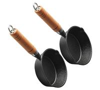 GALPADA Set 2 Pezzi Pentola in Ghisa Nera con Beccuccio per Salsa, Mini Casseruola da Cucina in Legno e Ghisa, per Casa e Panetterie