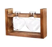 GALPADA Set 2 Pezzi Vaso di Vetro a Forma di Cuore con Supporto in Legno, Contenitore Idroponico Resistente al Freddo per Composizioni Floreali e Decorazioni Natalizie