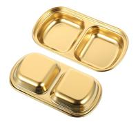 GALPADA Set 2 Piatti in Acciaio Inossidabile Oro 2 Scomparti, senza Bava e Superficie Liscia, per Aceto e Salsa in Negozio Alimentare