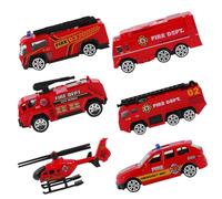 GALPADA Set 6 Pezzi Macchine Giocattolo in Lega a Traino Camion dei Pompieri Controllo Inerziale, Modellino Simulazione Auto Dettagliata, Regalo Festa Vigili del Fuoco e Stile Casuale