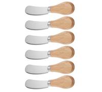 GALPADA Set 6 Spalmatori di Formaggio Dritti in Acciaio Inossidabile con Manico in Legno Lucidato, Taglia Burro e Spalma Crema, Strumenti da Cucina per Buffet e Tavole da Pranzo