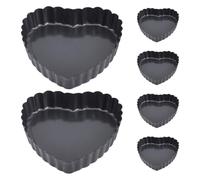 GALPADA Set 6 Teglie per Crostata Cuore in Acciaio al Carbonio con Fondo Rimovibile e Design Ondulato Elegante, Antiaderenti per Occasioni Speciali e Feste