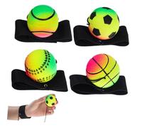 GALPADA Set di 4 Palline di Rimbalzo in Gomma Braccialetti Regolabili, Palla da Polso Resistente per Attività All'aperto e Compleanni, Dimensione 47mm, Colori Assortiti