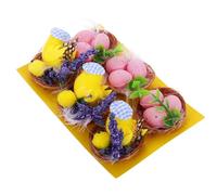 GALPADA Set di Decorazioni Pasquali Nido Artificiale e 6 Uova Finte in Peluche e Resina, Decorazioni Adorabili e Realistiche per Cestini di Pasqua e Stanze