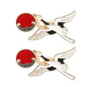 GALPADA Spilla da Petto in Lega a Forma di Cicogna Cinese, Set da 2 Pezzi, Decorazione per Abbigliamento e Accessori, per Feste a Tema e Uso Quotidiano