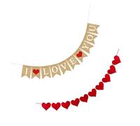 GALPADA Striscione a Forma di Cuore in Filo di Lino Rosso-Marrone 2 Pezzi Ghirlande Decorative Sospese per Matrimonio e Festa Banner a Coda di Rondine per Decorazioni Pratiche e