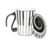 GALPADA Tazza Musicale in Ceramica Manico Pianoforte, Tazza da Caffè e Tè Coperchio, Bicchiere Decorativo per Casa e Ufficio, Capacità Media, Design a Note Musicali