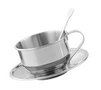 GALPADA Tazzine Caffè con Piattino e Mestolino in Acciaio Inossidabile per Tè e Caffè Caldo Design Vintage Europeo per Pomeriggio Kit Completo per Regalo Pratico ed Elegante