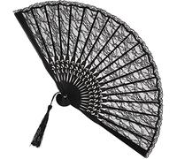 GALPADA Ventaglio Spagnolo Vittoriano, Bambù e Pizzo, Ventaglio Pieghevole per Bomboniere di Matrimonio, Costume Elegante, Nero